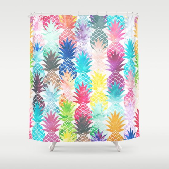 Hawaiian Pineapple Pattern Tropical Watercolor Shower