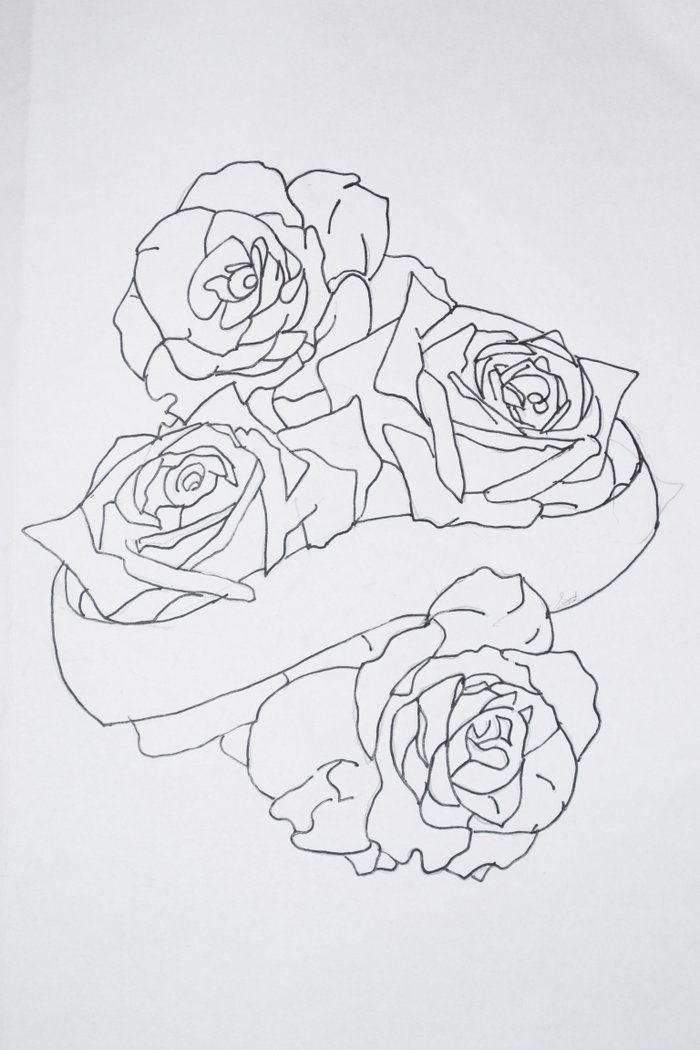 Roses and Banner Outline Art Print by Steph Stark | Society6
