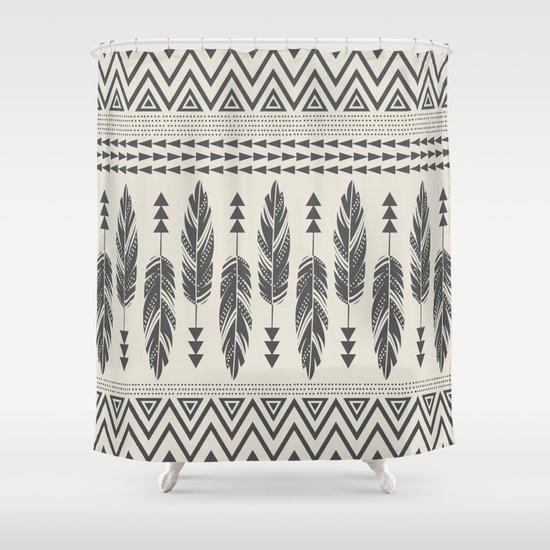 Tribal Feathers Black Amp Cream Shower Curtain By Bohemian