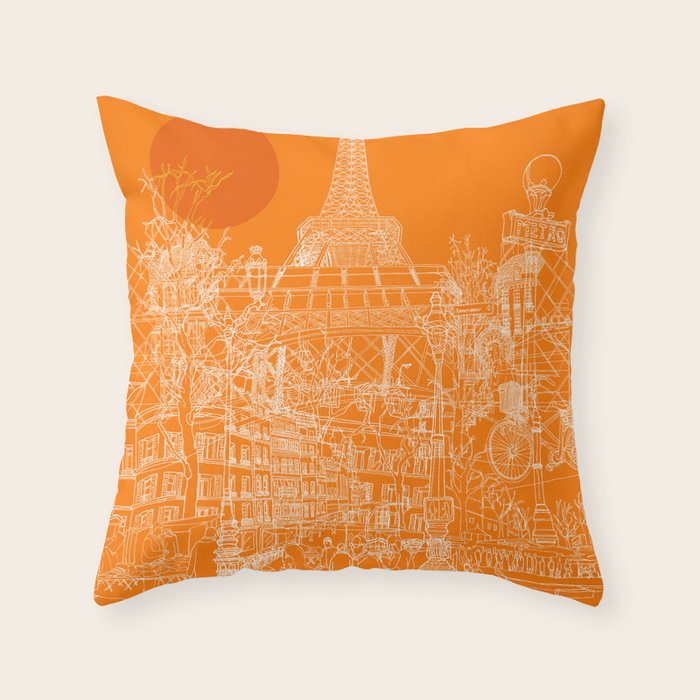 Paris! Orange Sun Throw Pillow by David Bushell Society6