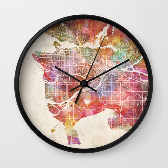 Vancouver map Wall Clock by Map Map Maps Society6