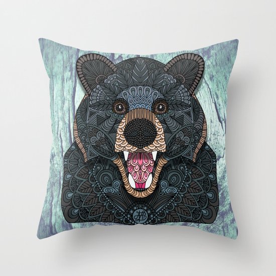 Ornate Black Bear Throw Pillow by ArtLovePassion Society6
