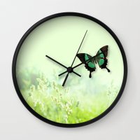 Green Butterfly Wall Clock