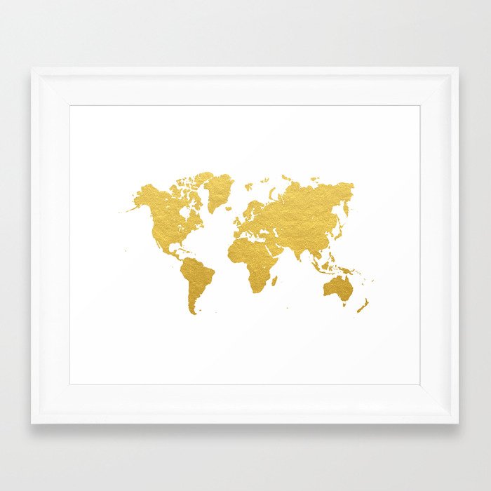 Gold World Map Framed Art Print By BySamantha