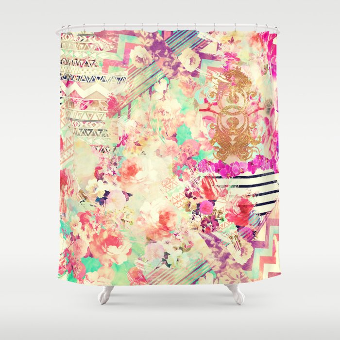 Flowers Mix Vintage Patchwork Shower Curtain By Girly
