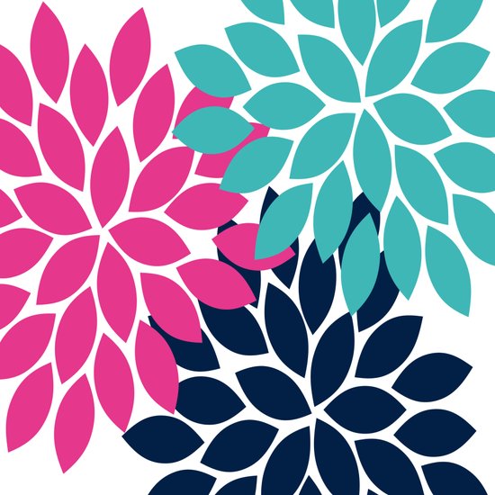Bold Colorful Hot Pink Turquoise Navy Dahlia Flower Burst ...