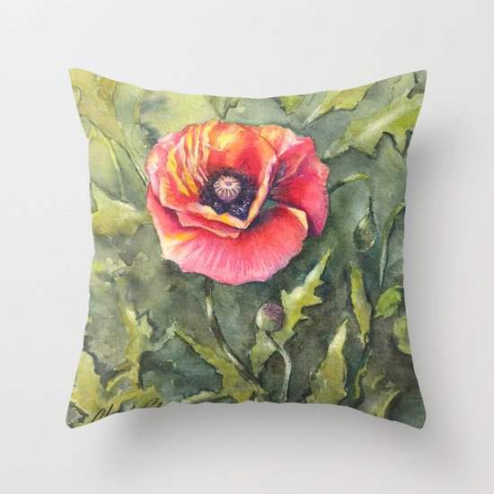 Poppy Single Watercolor Throw Pillow Society6 Christy Sheeler