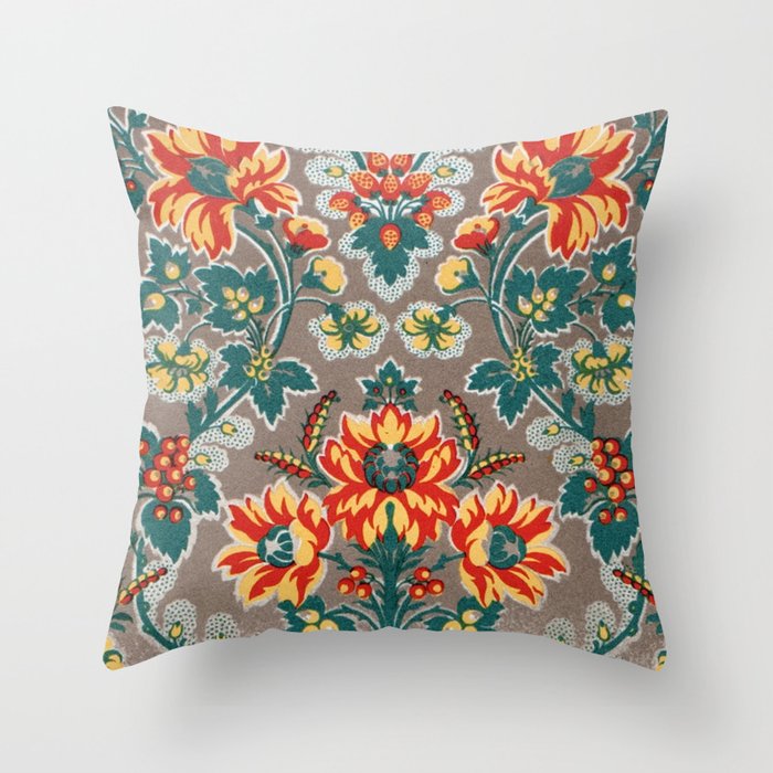 Vintage Floral Pattern 18th Century Decorative Ornate Fancy Throw Pillow by Iconographique ...