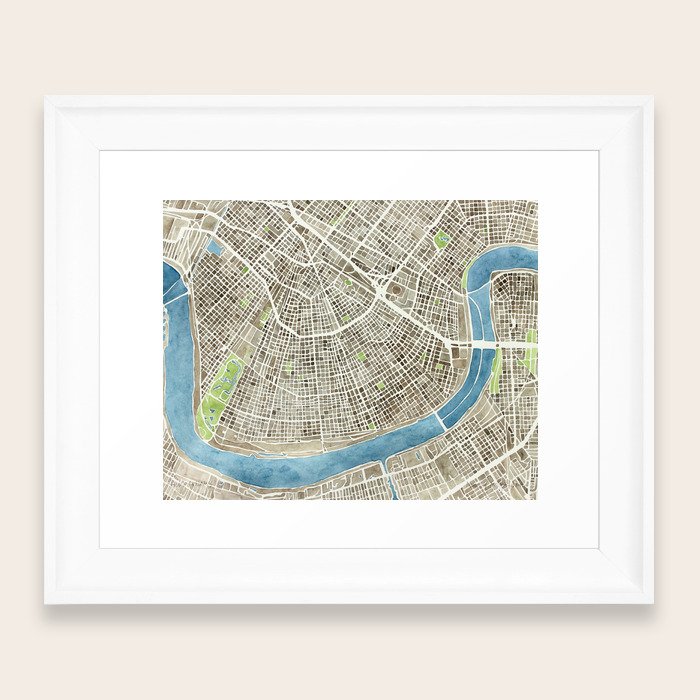 New Orleans City Map Framed Art Print by Anne E. McGraw Society6