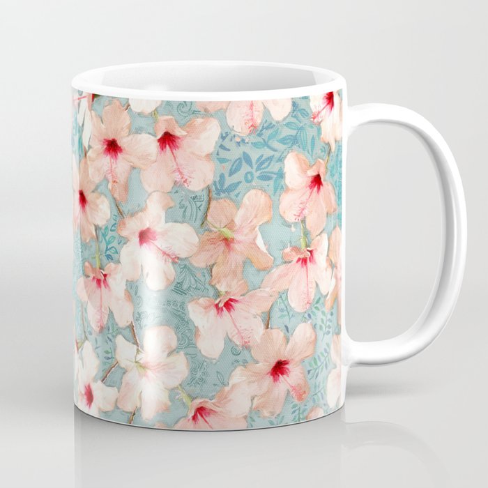 shabby chic hibiscus patchwork pattern in peach mint mug by micklyn society6 shabby chic hibiscus patchwork pattern in peach mint mug by micklyn society6
