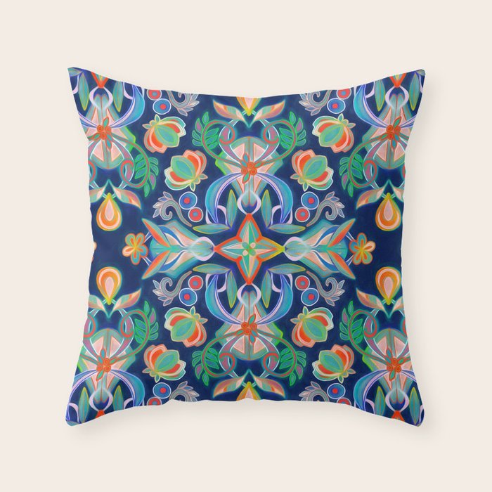 Boho Navy and Brights Throw Pillow by Micklyn Society6