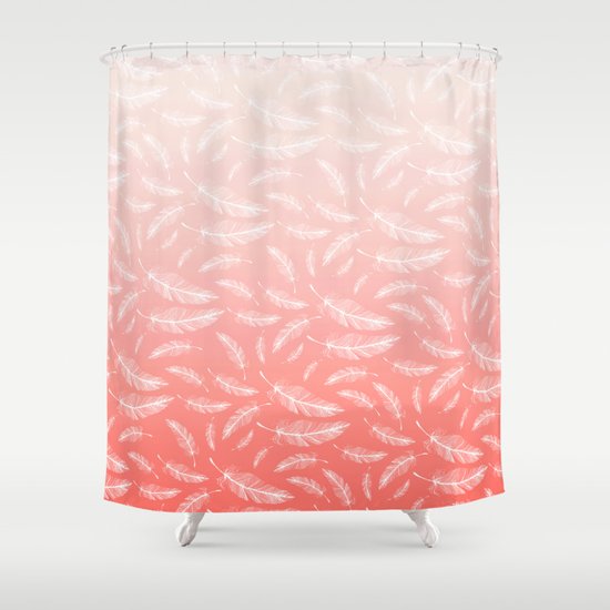 Girly Feathers Pattern Pastel Pink Coral Ombre Shower