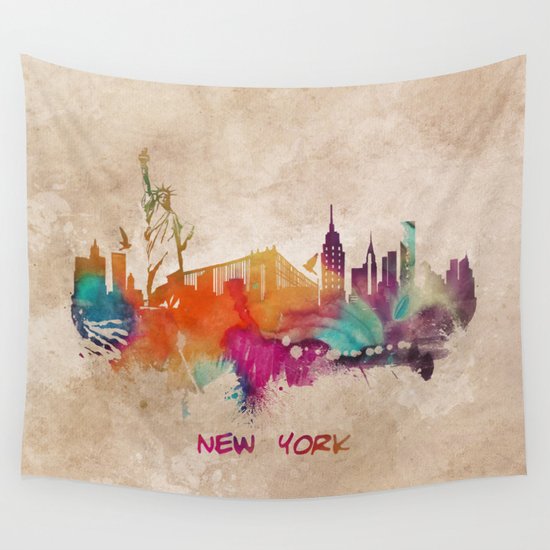 New York City Skyline colored Wall Tapestry by Jbjart Society6