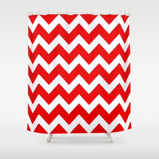 Chevron Red White Shower Curtain by Beautiful Homes Society6