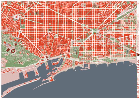 Barcelona city map classic Art Print by PlanosUrbanos | Society6
