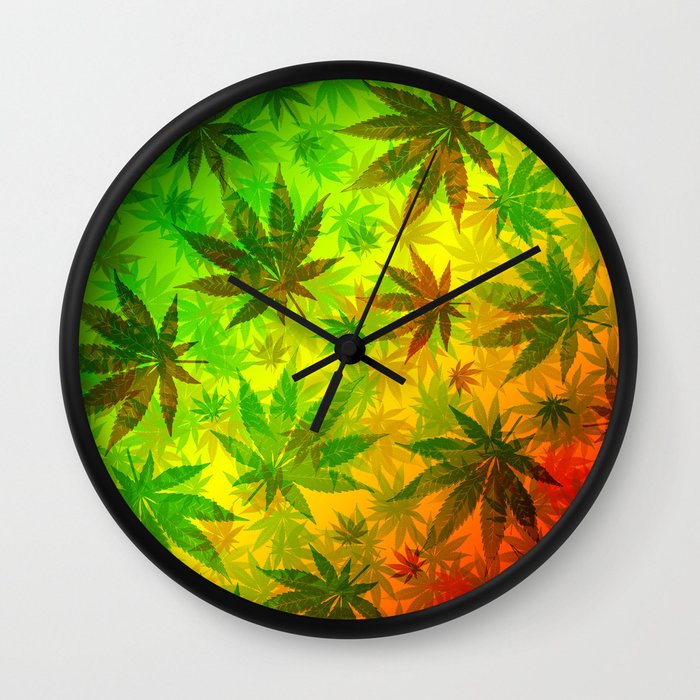 Marijuana Leaves Rasta Colors Wall Clock by BluedarkArt | Society6
