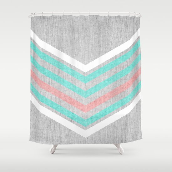 Teal, Pink and White Chevron on Silver Grey Wood Shower Curtain by
TangerineTane Society6
