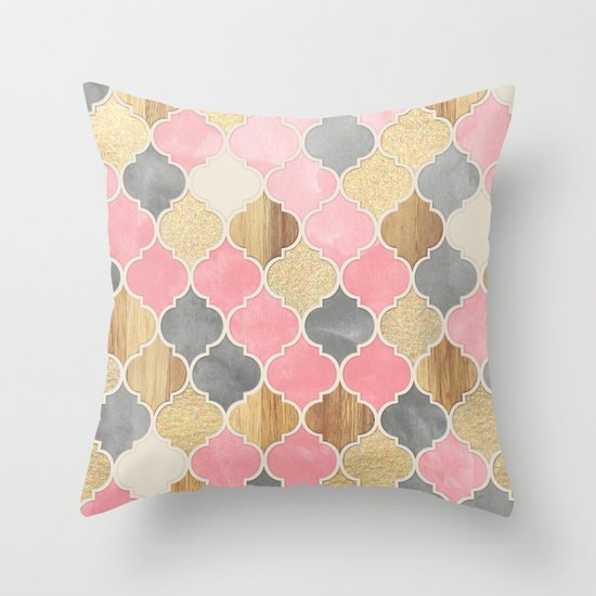 Silver Grey Soft Pink Wood Amp Gold Moroccan Pattern Throw