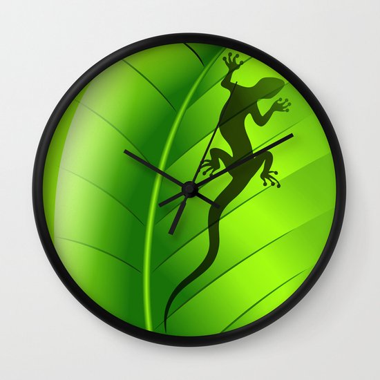 Lizard Gecko Shape on Green Leaf Wall Clock by BluedarkArt ...