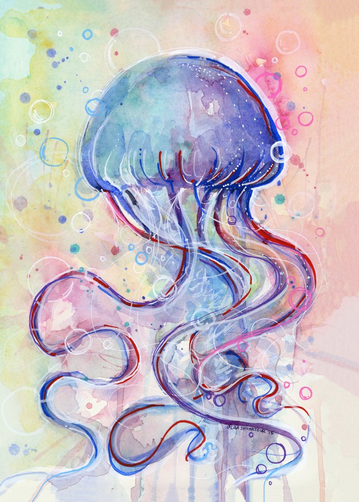 Jellyfish Watercolor Art Print by Olechka | Society6