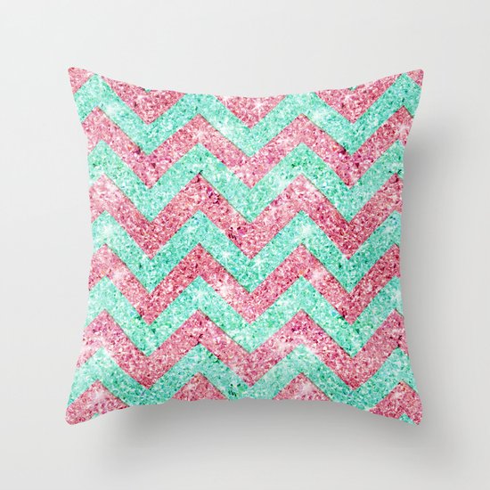 Chevron Pattern Pink Amp Teal Glitter Photo Print Throw