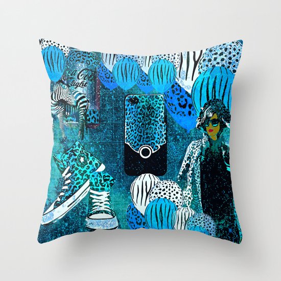 Animal Print Blue Celebrate Life Throw Pillow by Saundra Myles Society6