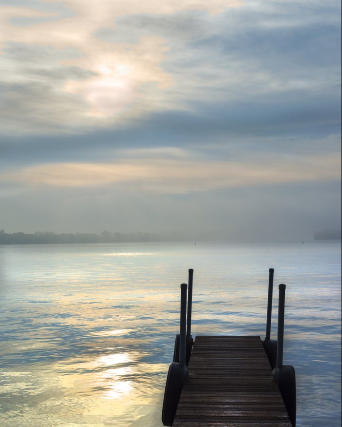 Foggy Sunrise Lake Manitou - Rochester, Indiana Art Print by Jennie ...