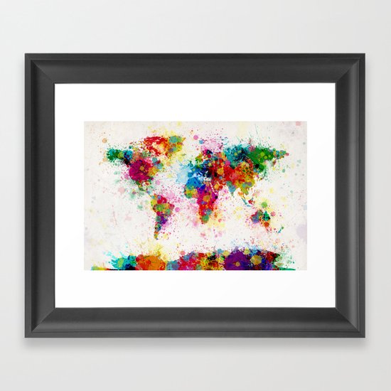 Map Of The World Map Paint Splashes Framed Art Print By