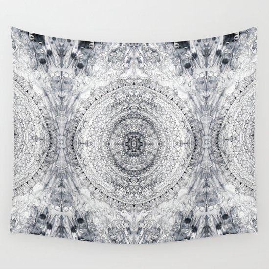 blackwhite mandala  grey blue tapestries