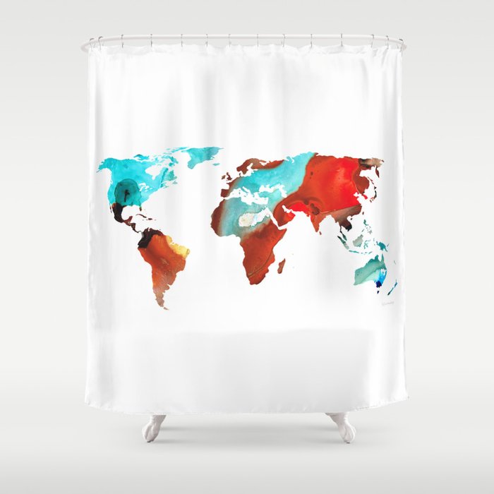 Map Of The World 4 Colorful Abstract Art Shower Curtain
