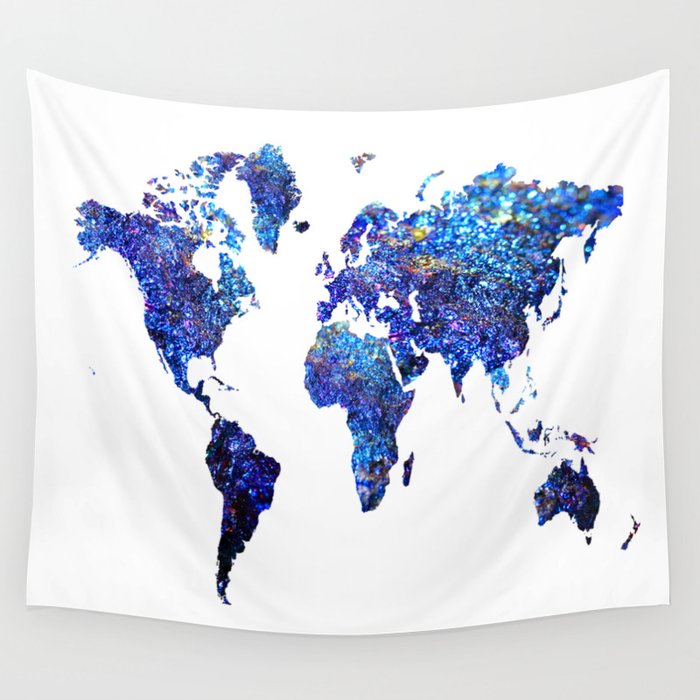 World Map Blue Purple Wall Tapestry By Haroulita