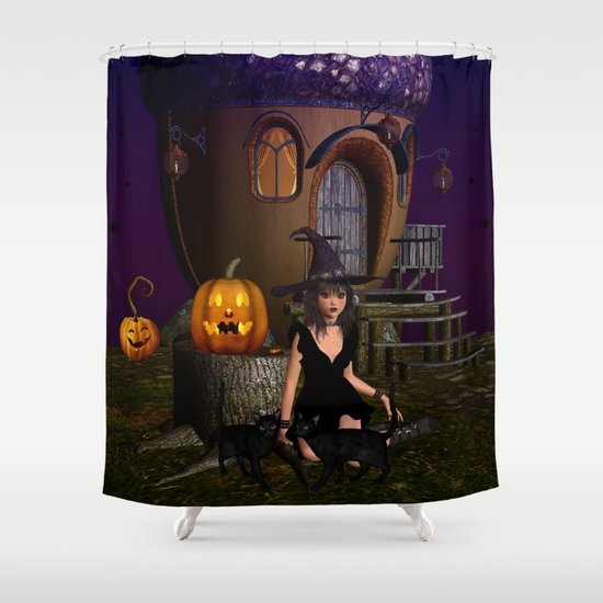 Beautiful Witch Halloween Night Shower Curtain by Apgme Society6