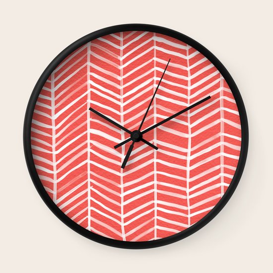 Coral Herringbone Wall Clock by Cat Coquillette Society6