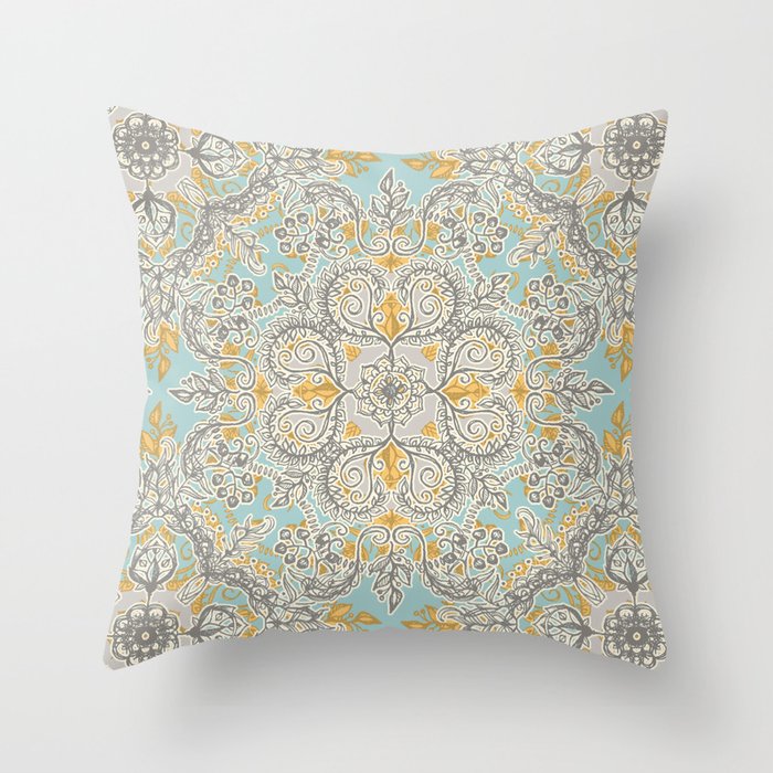 Gypsy Floral in Soft Neutrals, Grey & Yellow on Sage Throw Pillow by Micklyn Society6