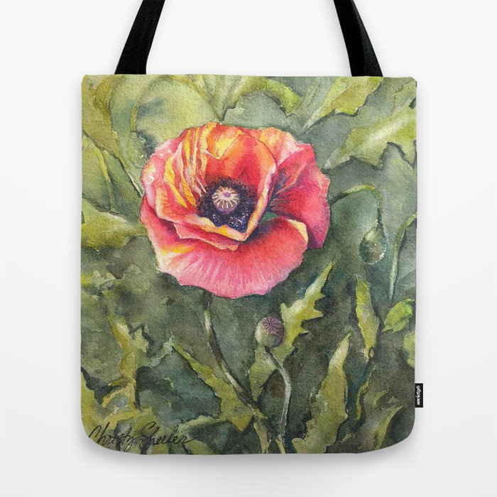 Poppy Single Watercolor Tote Bag Society6 Christy Sheeler