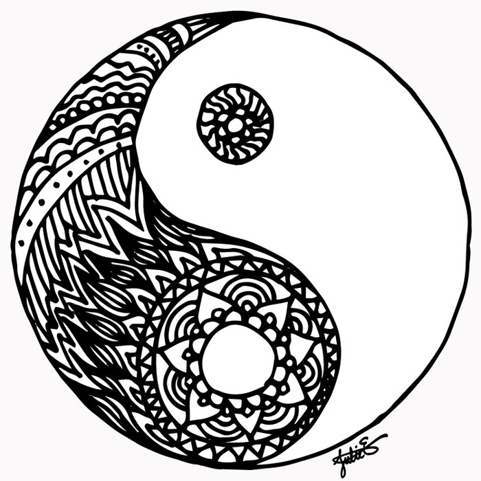 tangled black and white yin yang mandala live trace illustrator