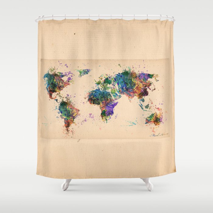 World Map Shower Curtain By Mark Ashkenazi