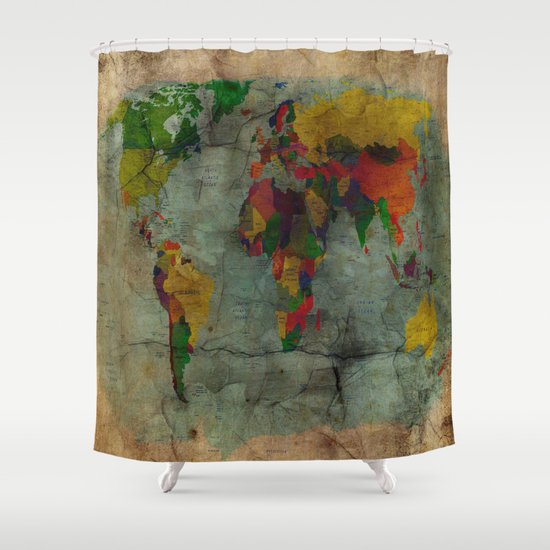 World Map Shower Curtain By Ace Spades