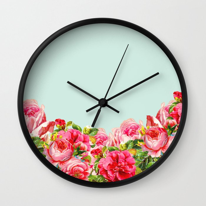 Summer Floral Wall Clock by Allyson Johnson Society6