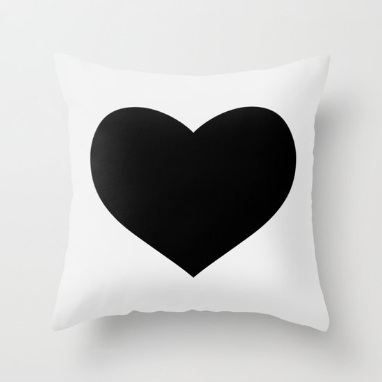 White Heart on Black Throw Pillow by The Sweet Escape Society6